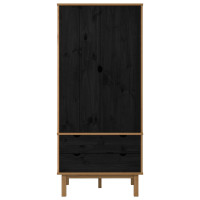 Produktbild för Garderob med låda OTTA Svart 76,5 x 53 x 172 cm Massiv furu