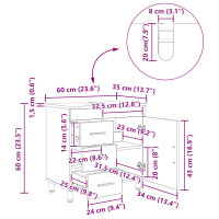 Produktbild för Badrums vaskenhet Sonoma-ek 60 x 35 x 60 cm Konstruerat trä