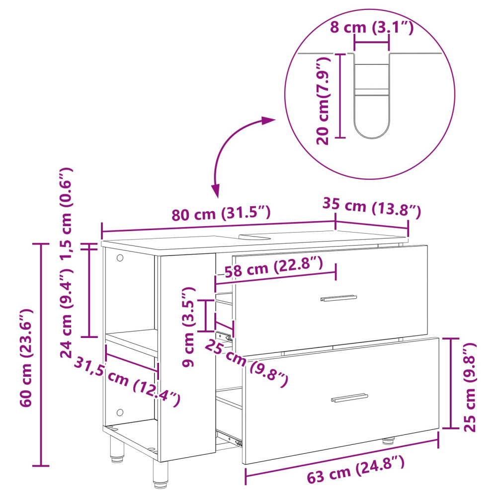 Produktbild för Badrums vaskenhet Betonggrå 80 x 35 x 60 cm Konstruerat trä
