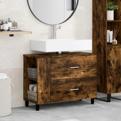vidaXL Badrums vaskenhet Rökt ek 80 x 35 x 60 cm Konstruerat trä