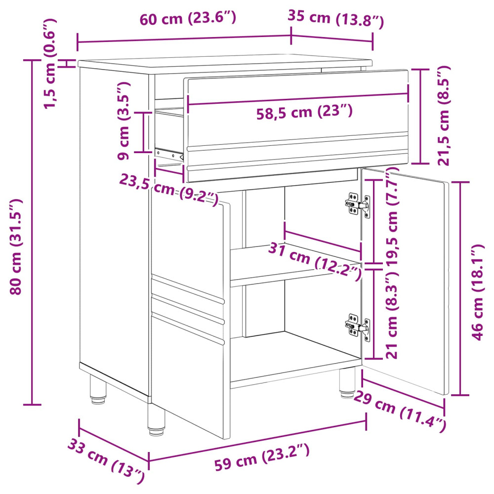 Produktbild för Badrums vaskenhet Artisan-ek 60 x 35 x 80 cm Konstruerat trä