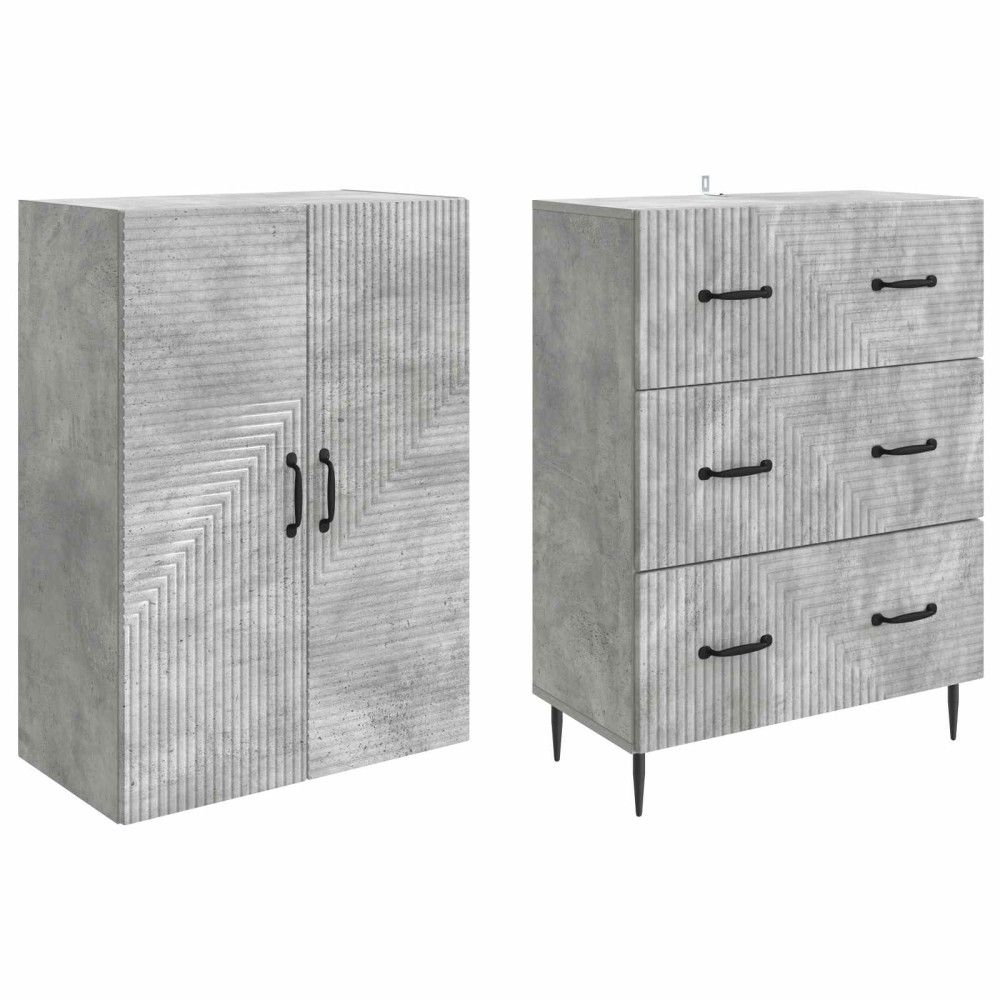 Produktbild för Skåpset 2 pcs Betonggrå 66 x 34,5 x 90 cm Konstruerat trä