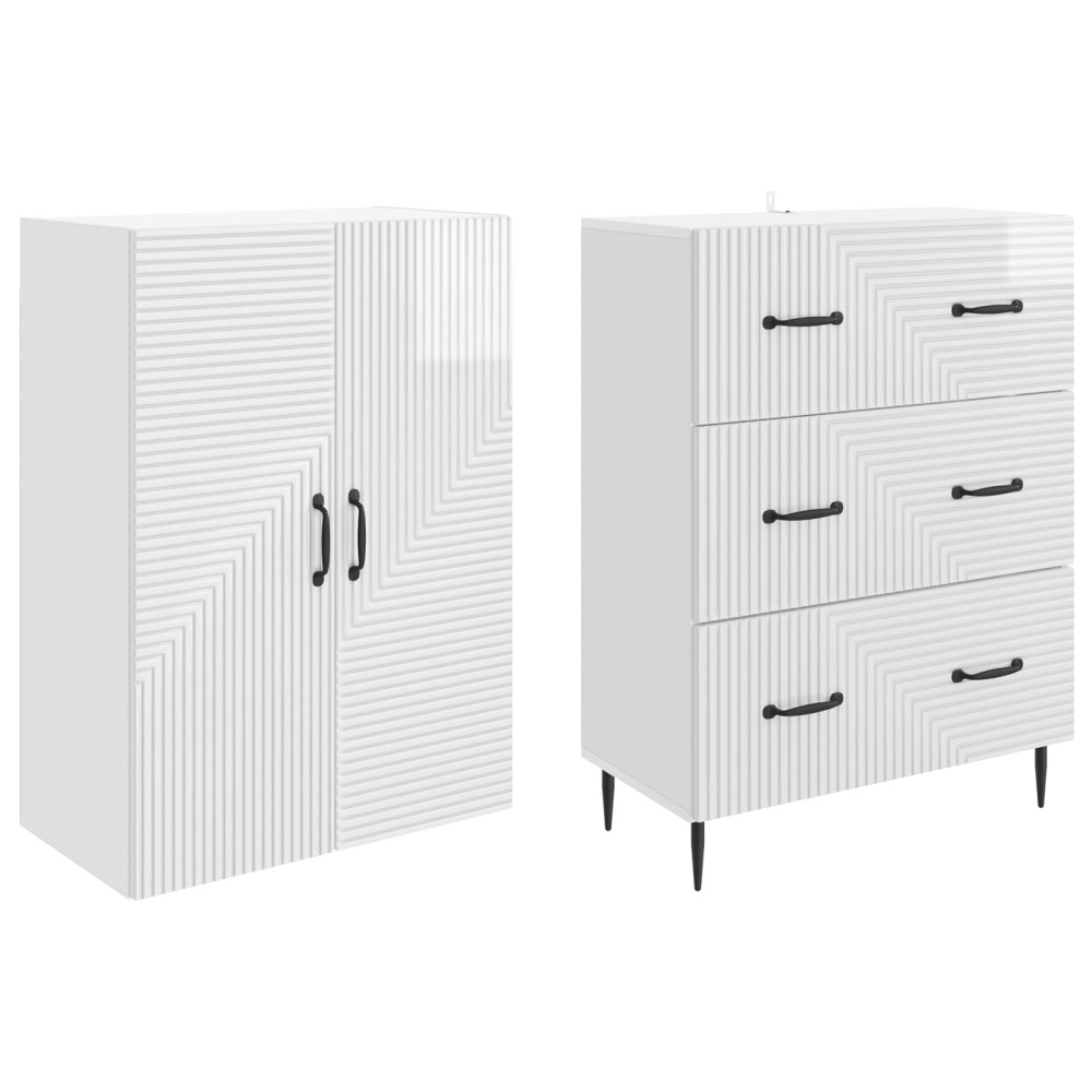 Produktbild för Skåpset 2 pcs Vit högglans 66 x 34,5 x 90 cm Konstruerat trä