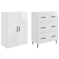 Produktbild för Skåpset 2 pcs Vit högglans 66 x 34,5 x 90 cm Konstruerat trä