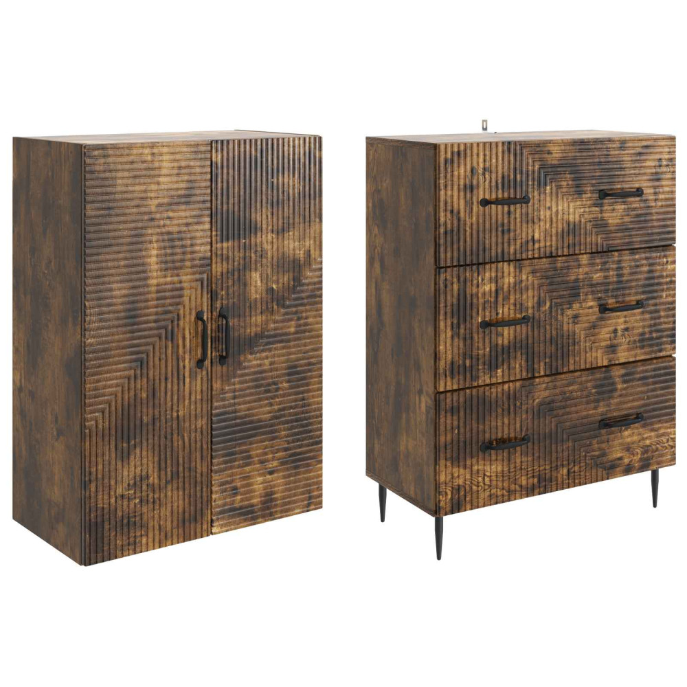 Produktbild för Skåpset 2 pcs Rökt ek 66 x 34,5 x 90 cm Konstruerat trä