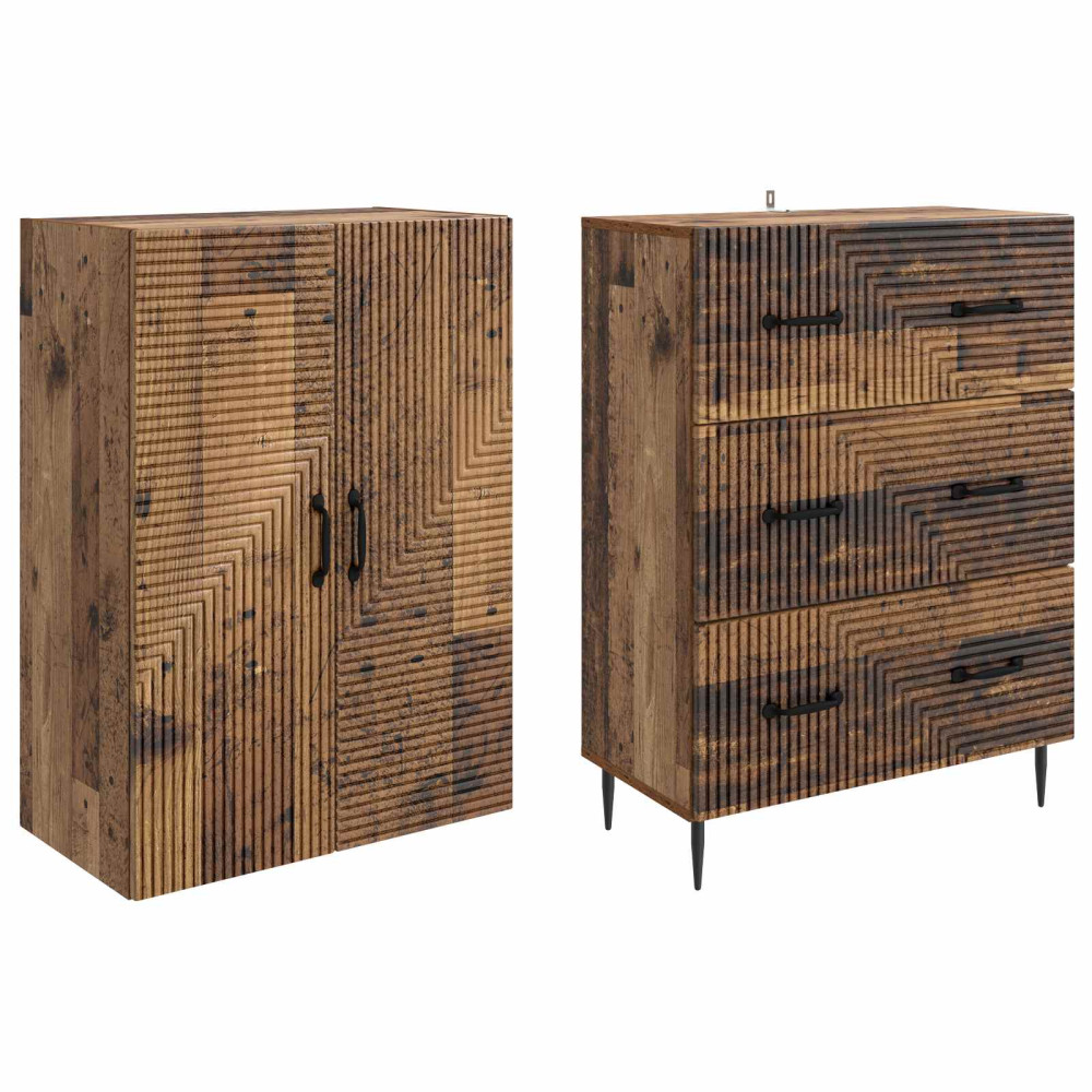 Produktbild för Skåpset 2 pcs Gammalt trä 66 x 34,5 x 90 cm Konstruerat trä