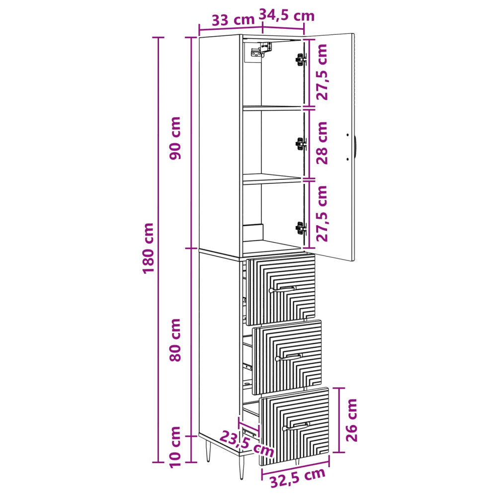 Produktbild för Skåpset 2 pcs Svart 33 x 34,5 x 90 cm Konstruerat trä