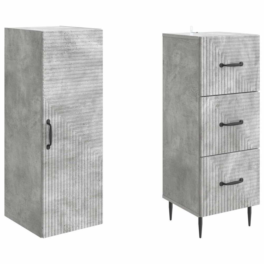 Produktbild för Skåpset 2 pcs Betonggrå 33 x 34,5 x 90 cm Konstruerat trä