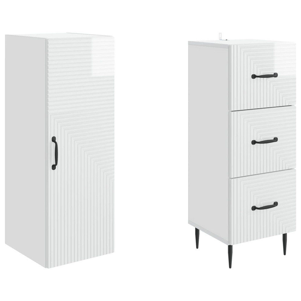 Produktbild för Skåpset 2 pcs Vit högglans 33 x 34,5 x 90 cm Konstruerat trä