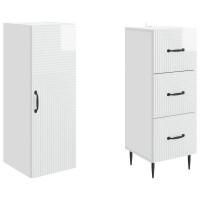 Produktbild för Skåpset 2 pcs Vit högglans 33 x 34,5 x 90 cm Konstruerat trä