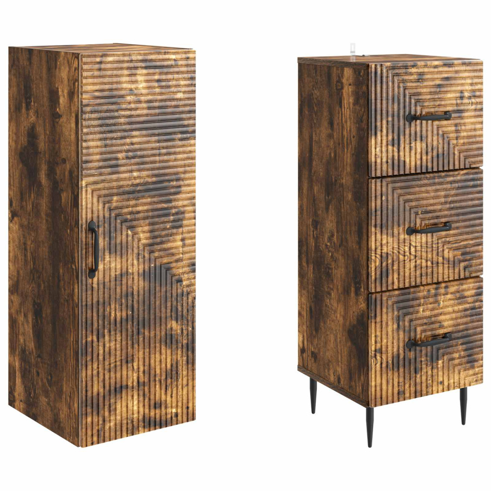 Produktbild för Skåpset 2 pcs Rökt ek 33 x 34,5 x 90 cm Konstruerat trä