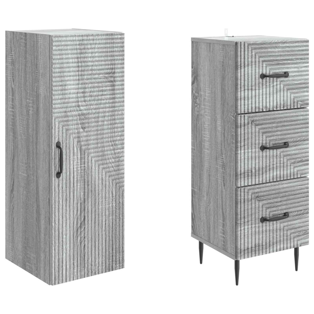 Produktbild för Skåpset 2 pcs Grå Sonoma 33 x 34,5 x 90 cm Konstruerat trä
