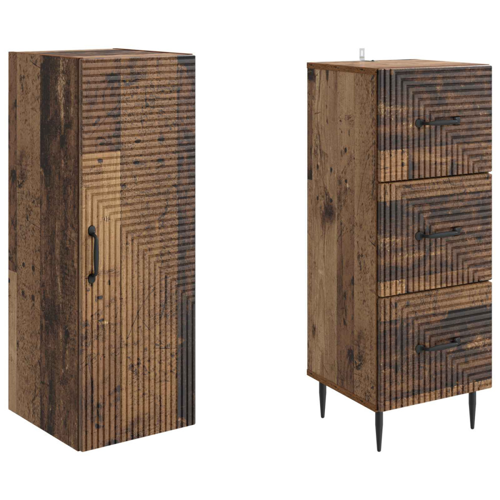 Produktbild för Skåpset 2 pcs Gammalt trä 33 x 34,5 x 90 cm Konstruerat trä