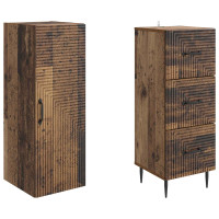Produktbild för Skåpset 2 pcs Gammalt trä 33 x 34,5 x 90 cm Konstruerat trä