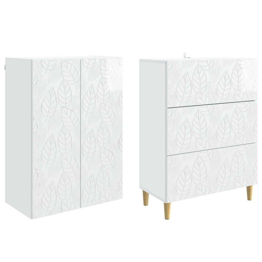 Produktbild för Skåpset 2 pcs Vit högglans 66 x 34,5 x 90 cm Konstruerat trä