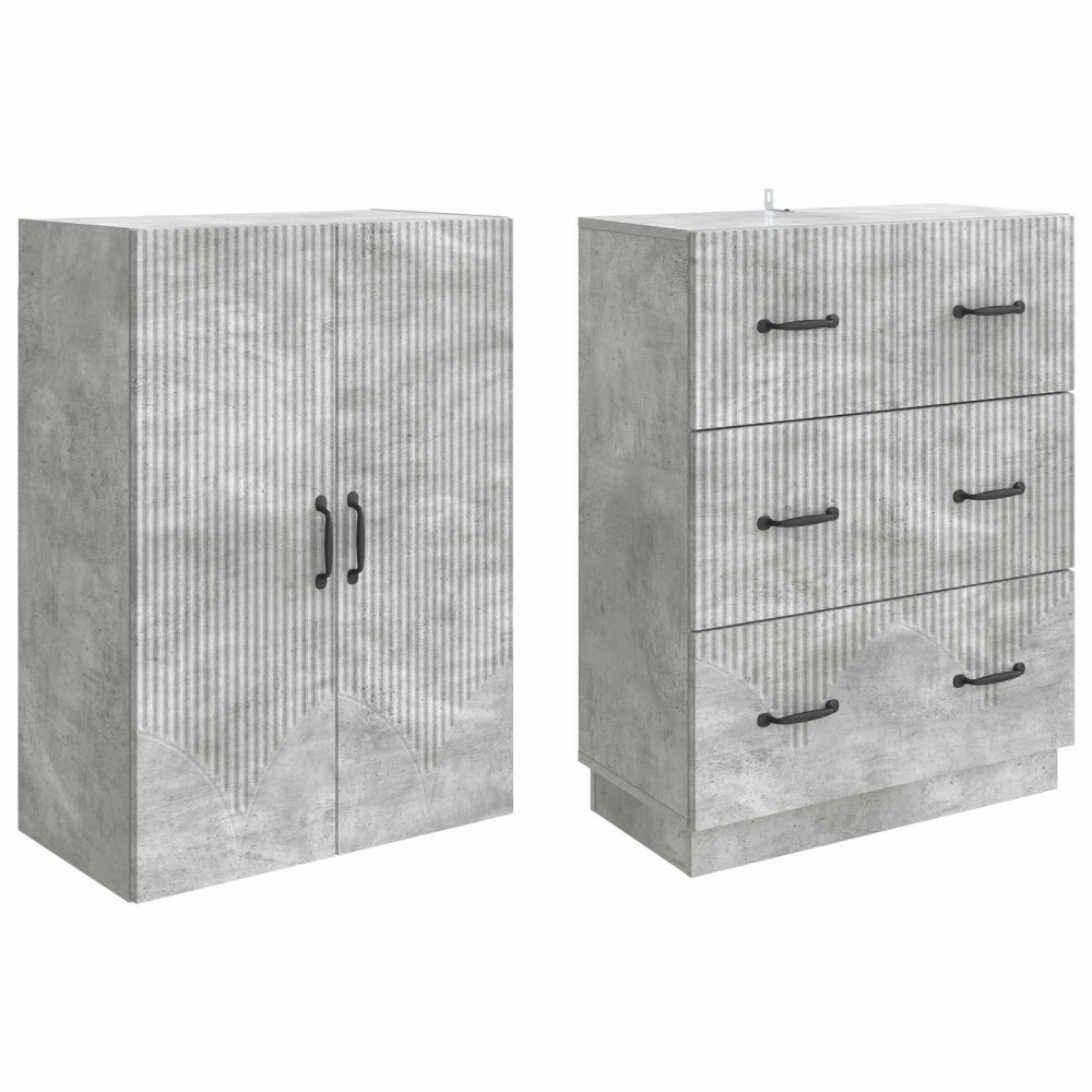 Produktbild för Skåpset 2 pcs Betonggrå 66 x 34,5 x 87 cm Konstruerat trä