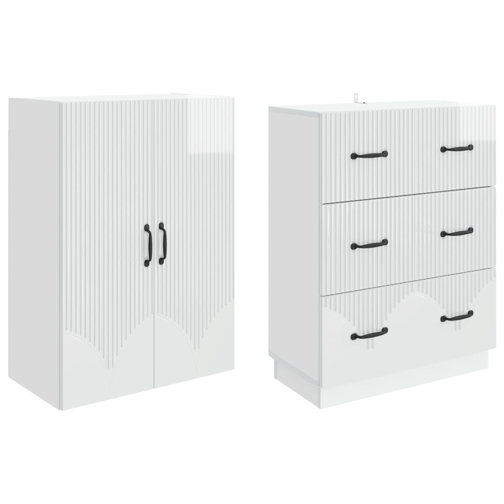 Produktbild för Skåpset 2 pcs Vit högglans 66 x 34,5 x 87 cm Konstruerat trä