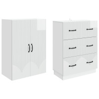 Produktbild för Skåpset 2 pcs Vit högglans 66 x 34,5 x 87 cm Konstruerat trä