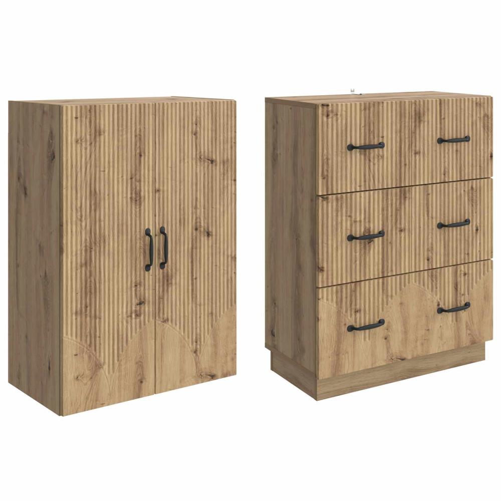 Produktbild för Skåpset 2 pcs Artisan-ek 66 x 34,5 x 87 cm Konstruerat trä