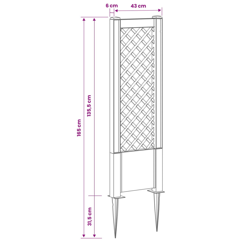 Produktbild för Trellis med spik Grå 43 x 6 x 165 cm PP