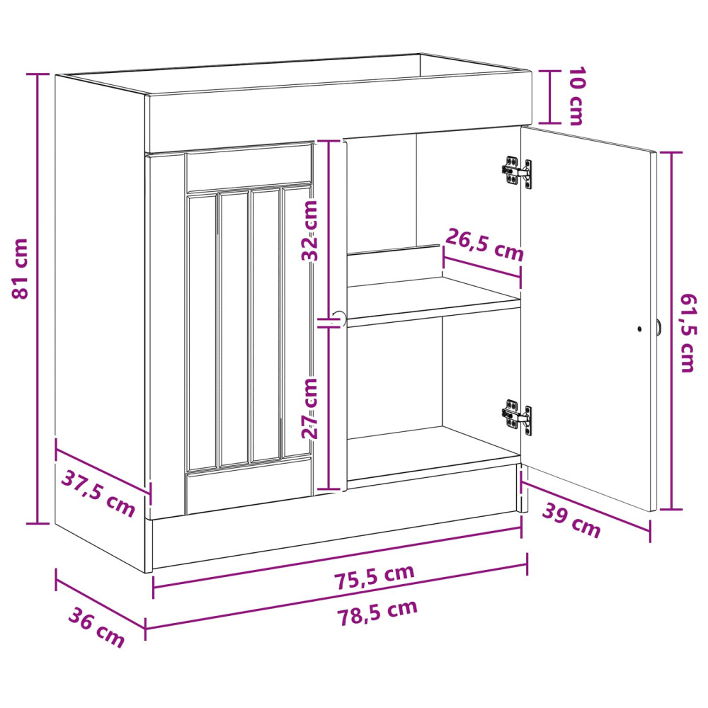 Produktbild för Badrumsskåp under handfat Rökt ek 78,5 x 37,5 x 81 cm