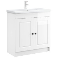Produktbild för Badrumsskåp under handfat Vit högglans 56 x 37,5 x 81 cm