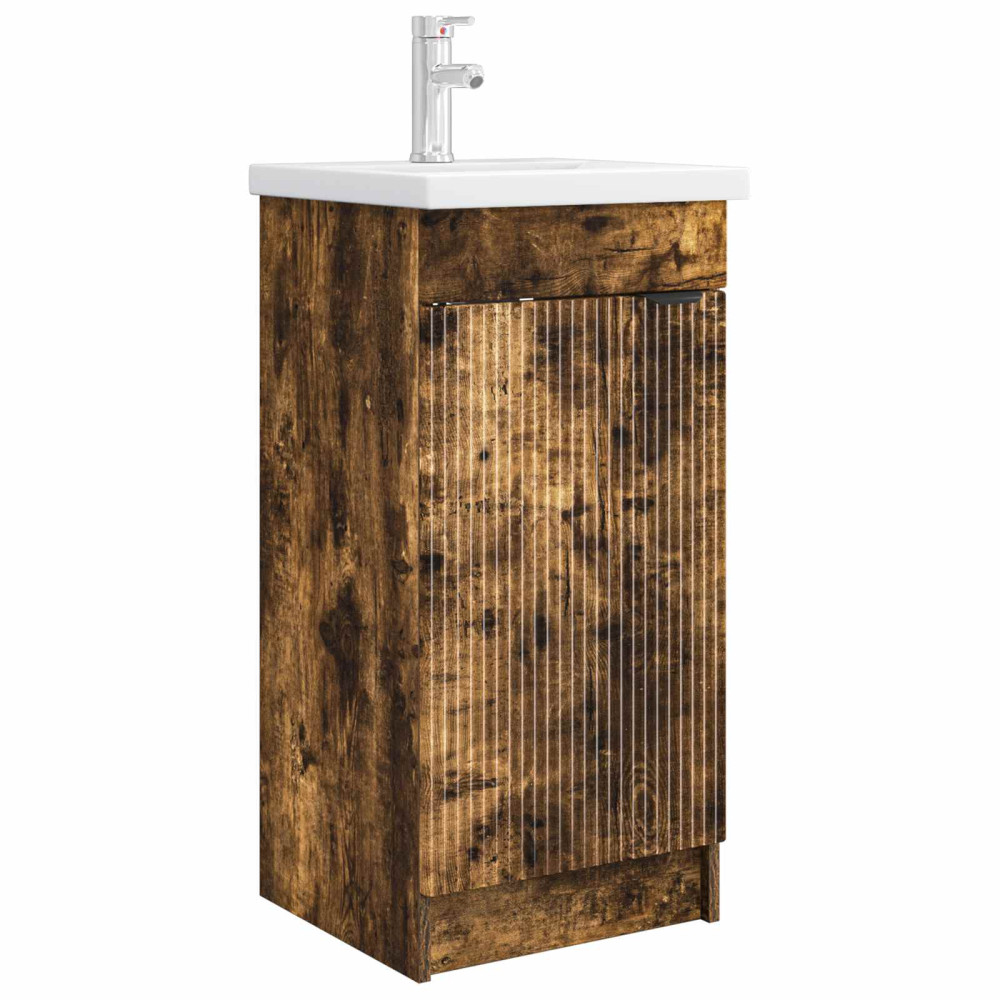 Produktbild för Badrumsspegel med handfat Rökt ek 42 x 40 x 84,5 cm