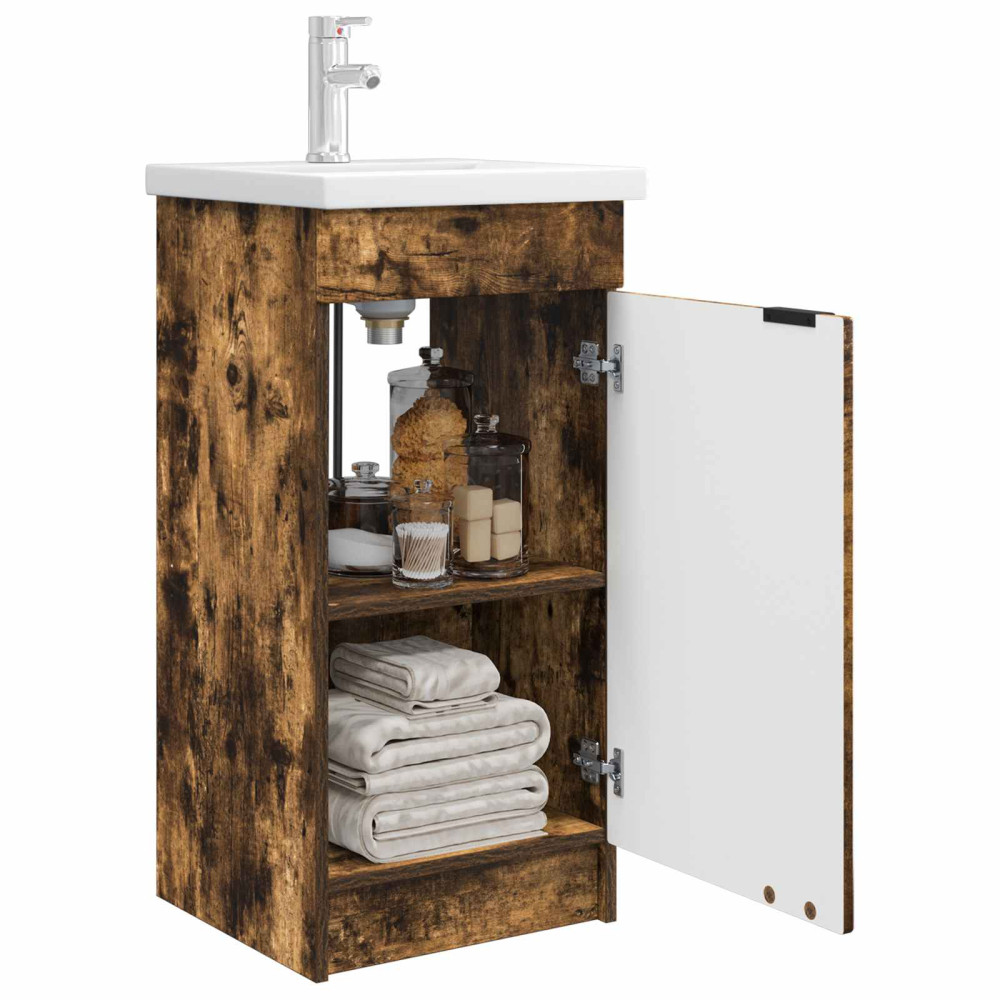 Produktbild för Badrumsspegel med handfat Rökt ek 42 x 40 x 84,5 cm