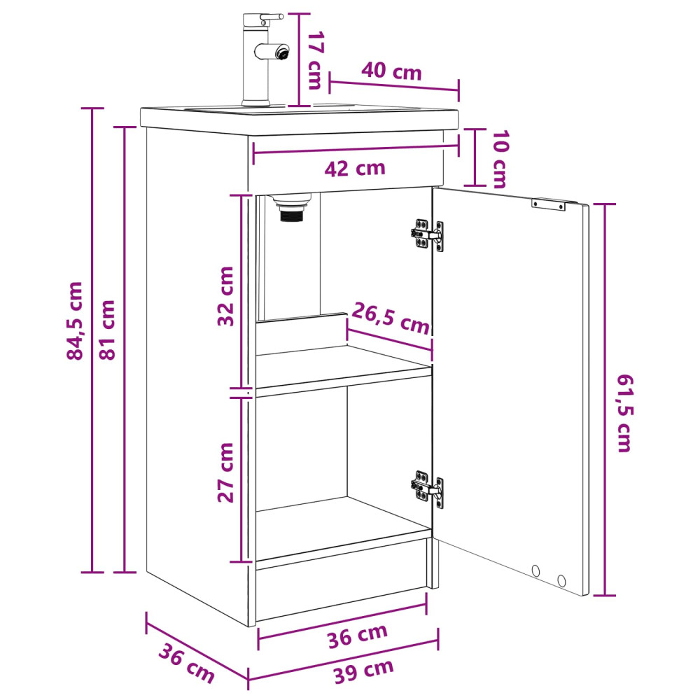 Produktbild för Badrumsspegel med handfat Rökt ek 42 x 40 x 84,5 cm