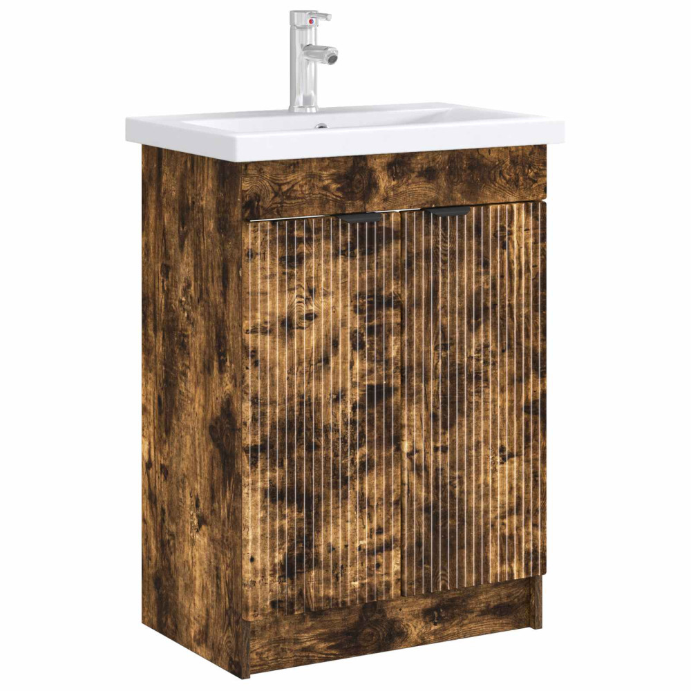 Produktbild för Badrumsskåp under handfat Rökt ek 56 x 37,5 x 81 cm