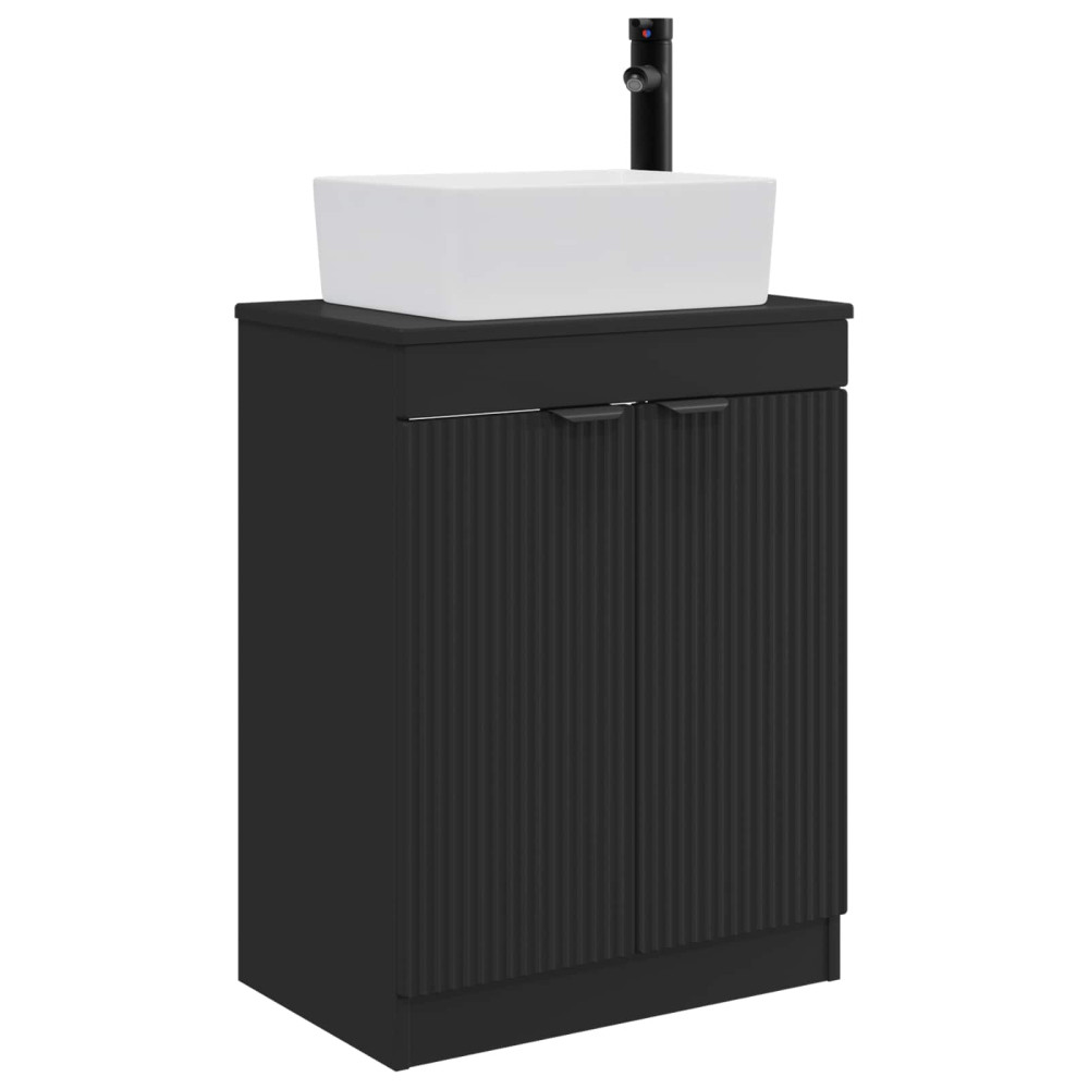Produktbild för Badrumsspegel med handfat Svart 54 x 35 x 83 cm Konstruerat trä