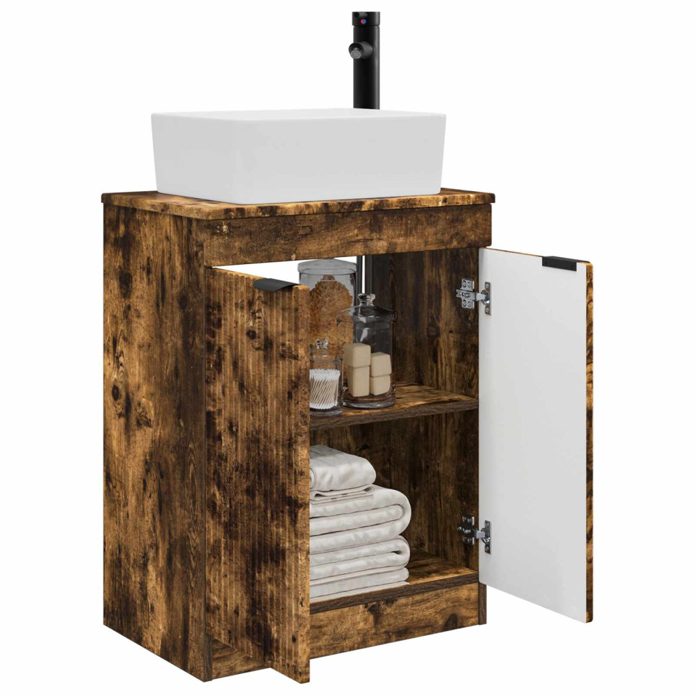 Produktbild för Badrumsspegel med handfat Rökt ek 54 x 35 x 83 cm