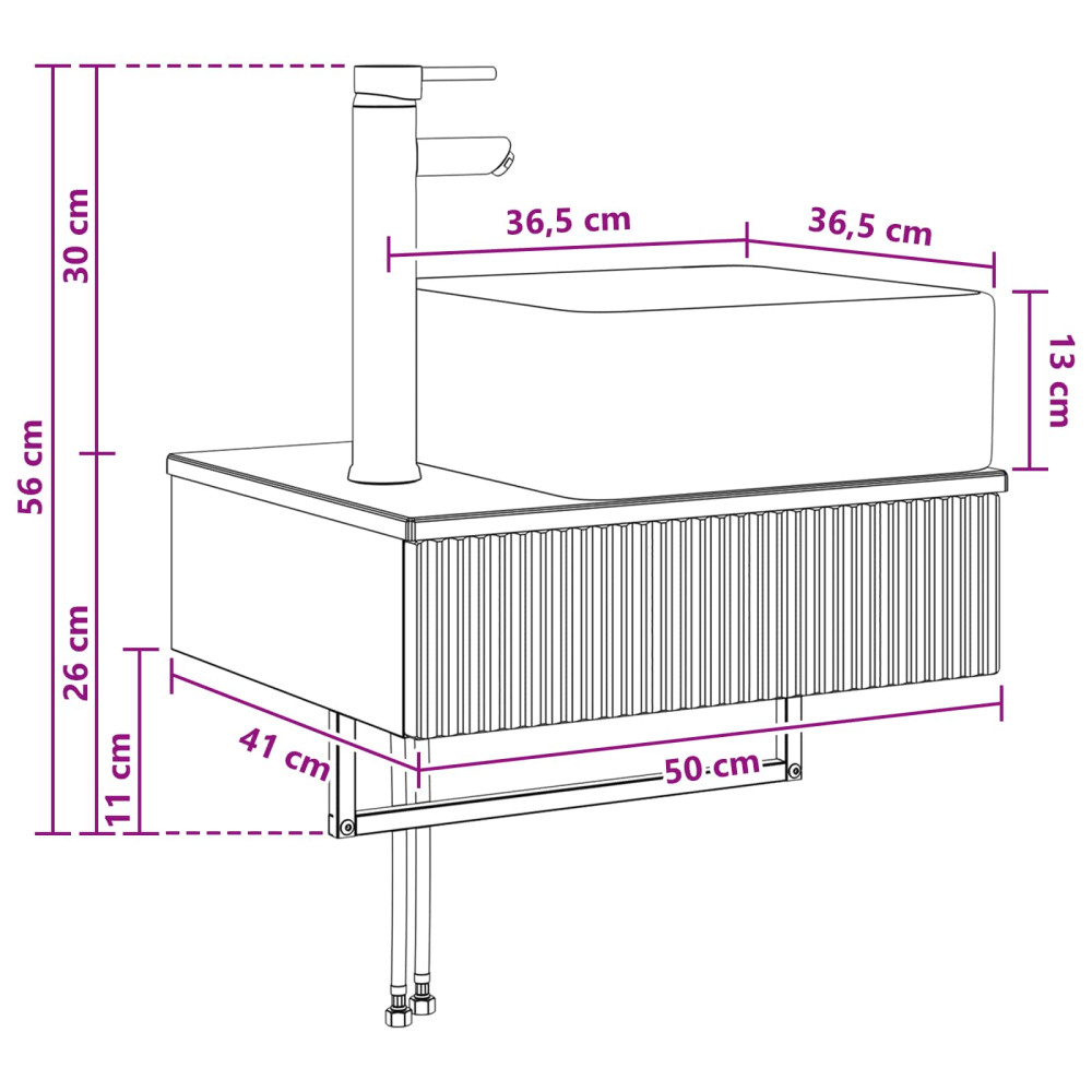 Produktbild för Väggmonterat Handfat Rökt ek 50 x 41 x 39 cm Konstruerat trä