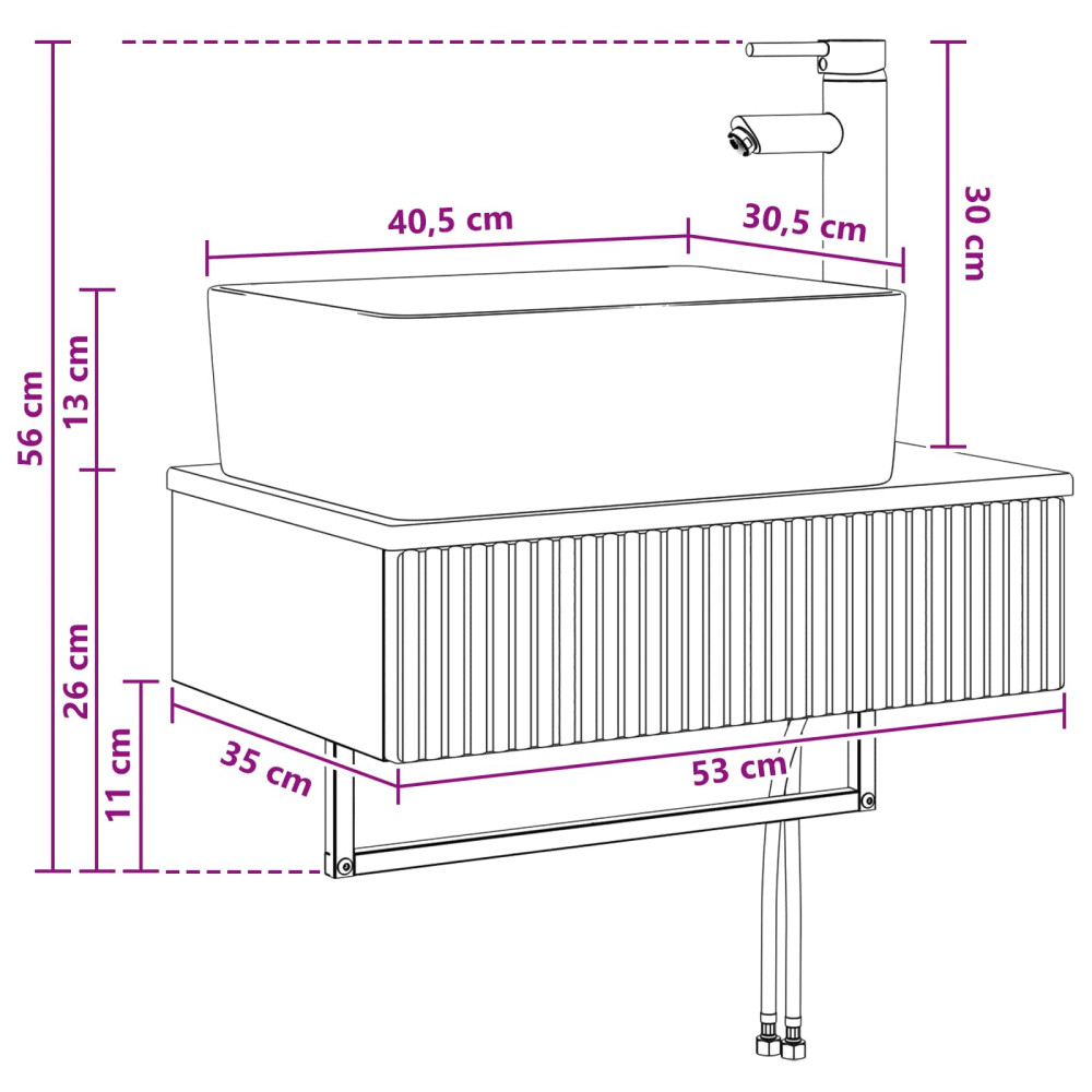 Produktbild för Väggmonterat Handfat Rökt ek 53 x 35 x 39 cm Konstruerat trä