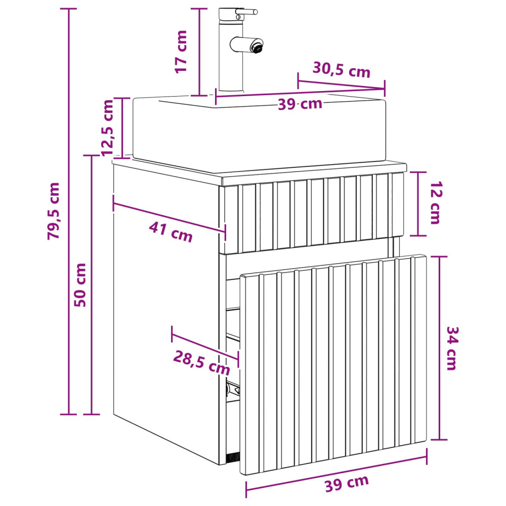 Produktbild för Väggmonterad Handfat Vanity Betonggrå 39 x 41 x 62,5 cm