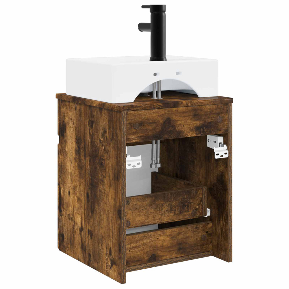 Produktbild för Väggmonterad Handfat Vanity Rökt ek 39 x 41 x 62,5 cm