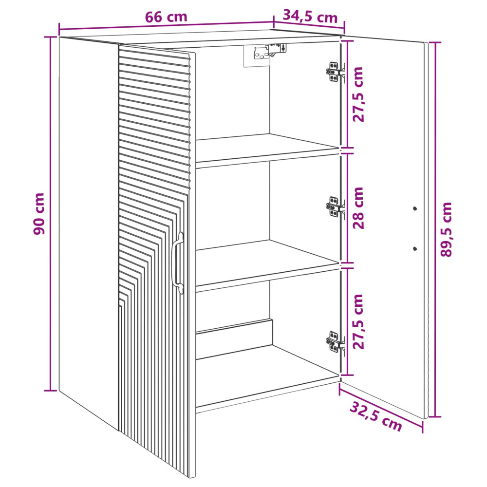 Produktbild för Väggmonterat skåp Vit högglans 66 x 34,5 x 90 cm