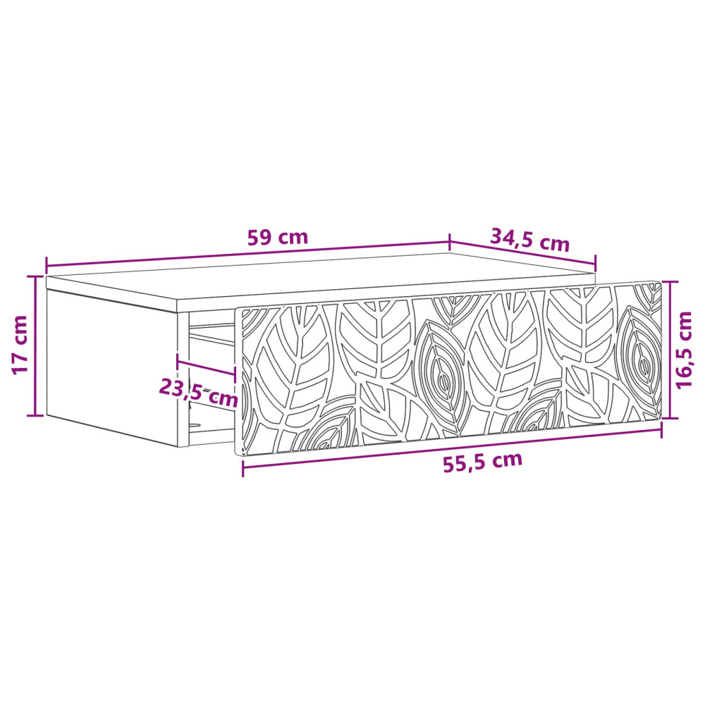 Produktbild för Väggmonterad sidobord Artisan-ek 59 x 34,5 x 17 cm