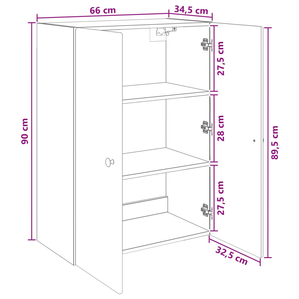 Produktbild för Väggmonterat skåp Svart 66 x 34,5 x 90 cm Konstruerat trä