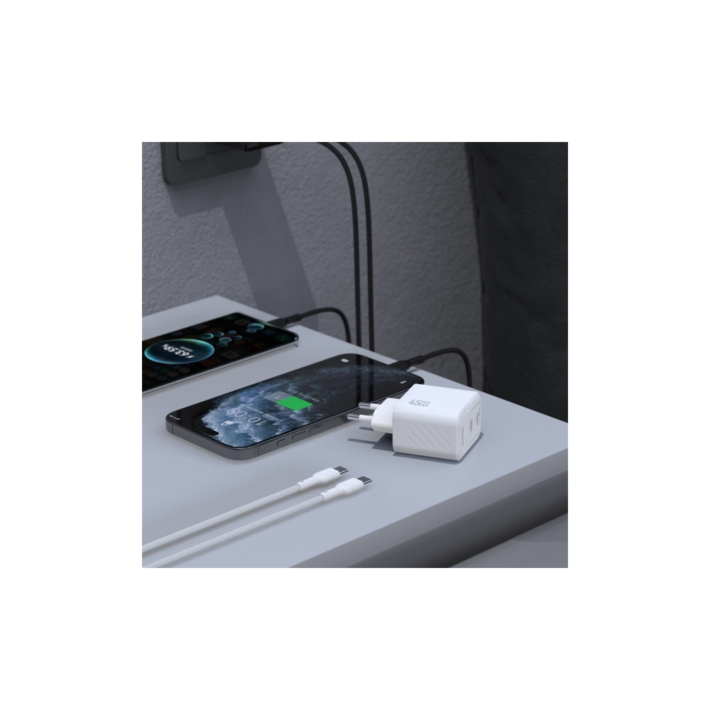 Produktbild för Dudao A28PCEU Adapter 45Watt 2xUSB-C (1m USB-C till USB-C-ka...