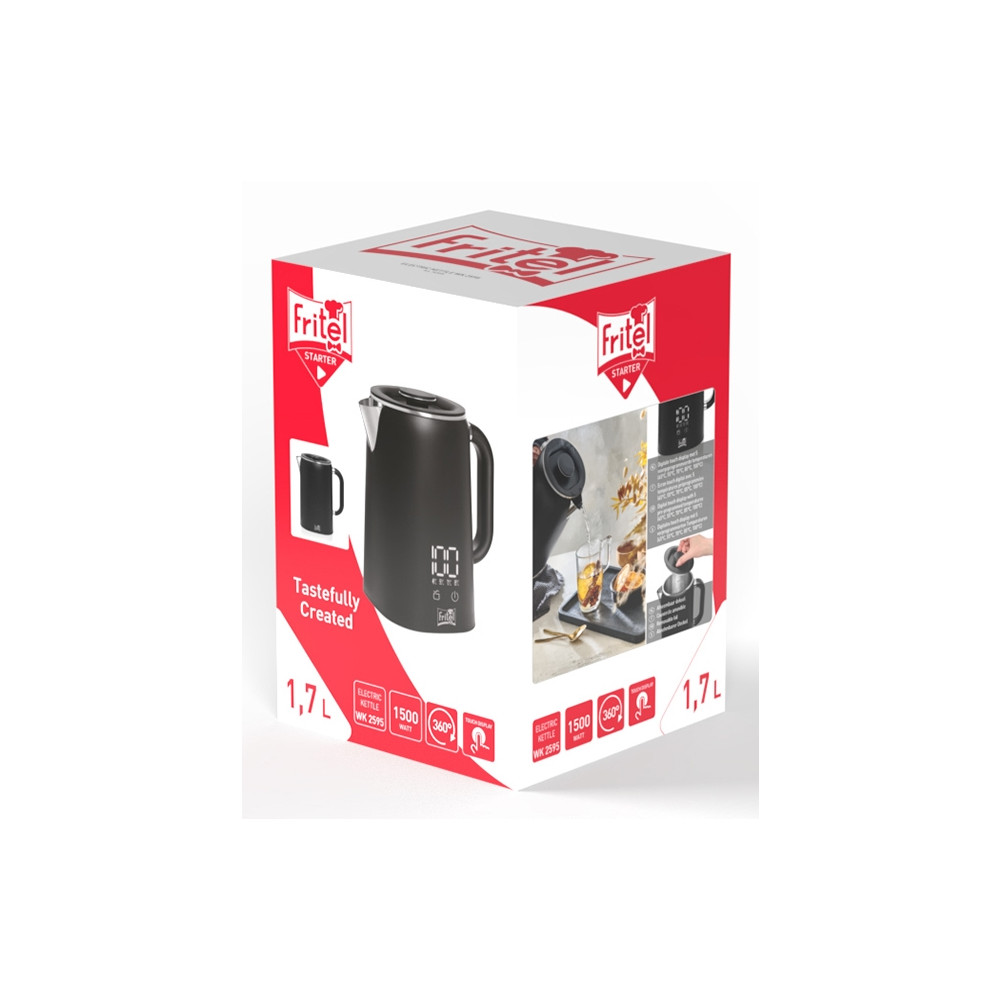 Produktbild för Fritel WK 2595, 1,7 l, 1500 W, Svart, Krom, Plast, Rostfritt...