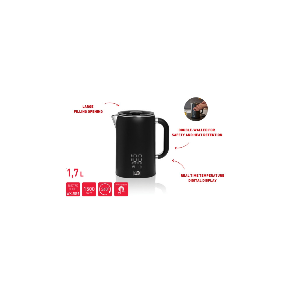 Produktbild för Fritel WK 2595, 1,7 l, 1500 W, Svart, Krom, Plast, Rostfritt...