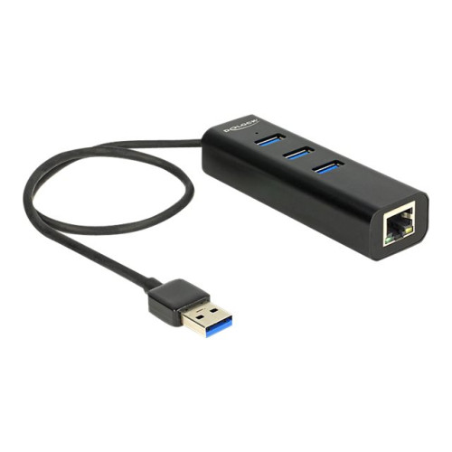 DeLOCK Delock USB 3.0 Hub 3 Port + 1 Port Gigabit LAN 10/100/1000 Mb/s - hubb - 3 portar