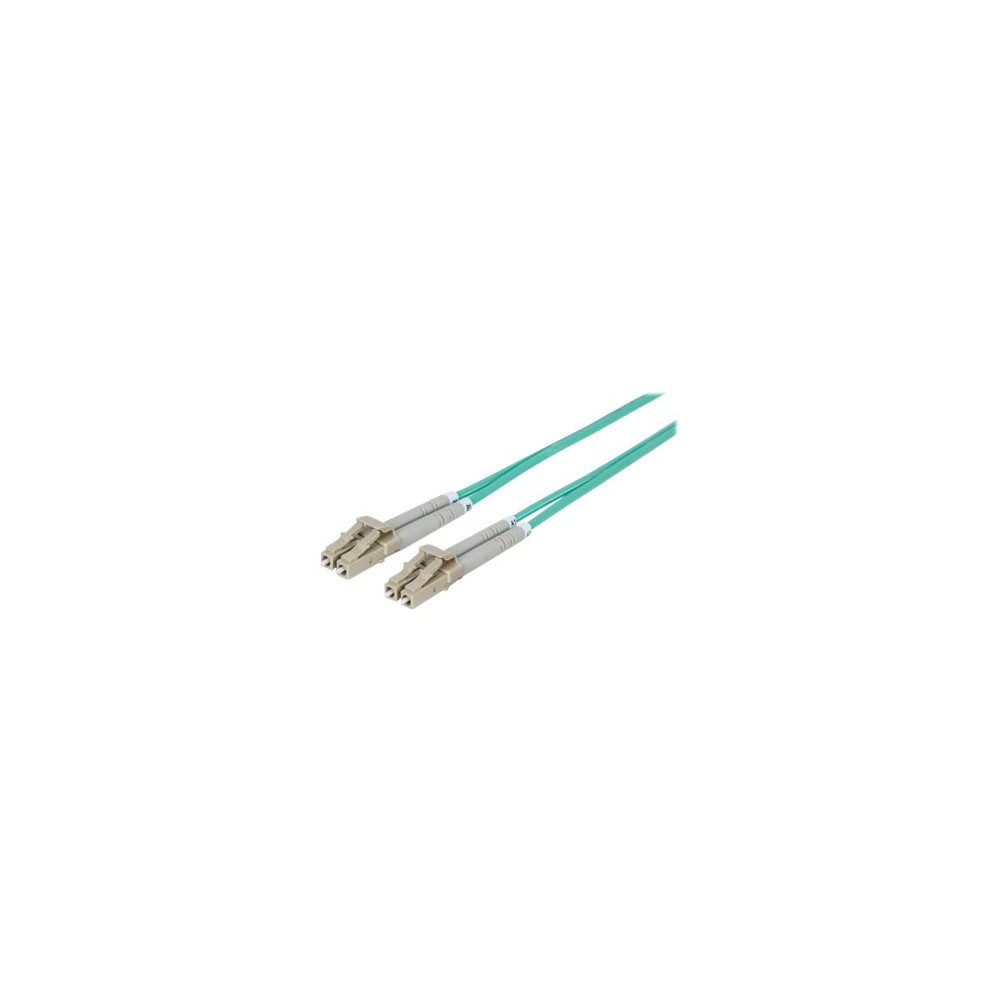 Produktbild för Intellinet Fiber Optic Patch Cable, OM3, LC/LC, 2m, Aqua, Duplex, Multimode, 50/125 µm, LSZH, Fibre, Lifetime Warranty, Polybag - patch-kabel - 2 m - havsblå