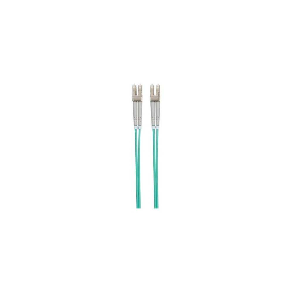 Produktbild för Intellinet Fiber Optic Patch Cable, OM3, LC/LC, 2m, Aqua, Duplex, Multimode, 50/125 µm, LSZH, Fibre, Lifetime Warranty, Polybag - patch-kabel - 2 m - havsblå