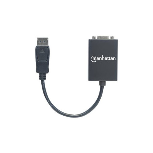 Manhattan Manhattan DisplayPort to VGA HD15 Converter Cable, 15cm, Male to Female, Active, DP With Latch, Black, Lifetime Warranty, Polybag - videokort - DisplayPort till HD-15 (VGA) - 15 cm