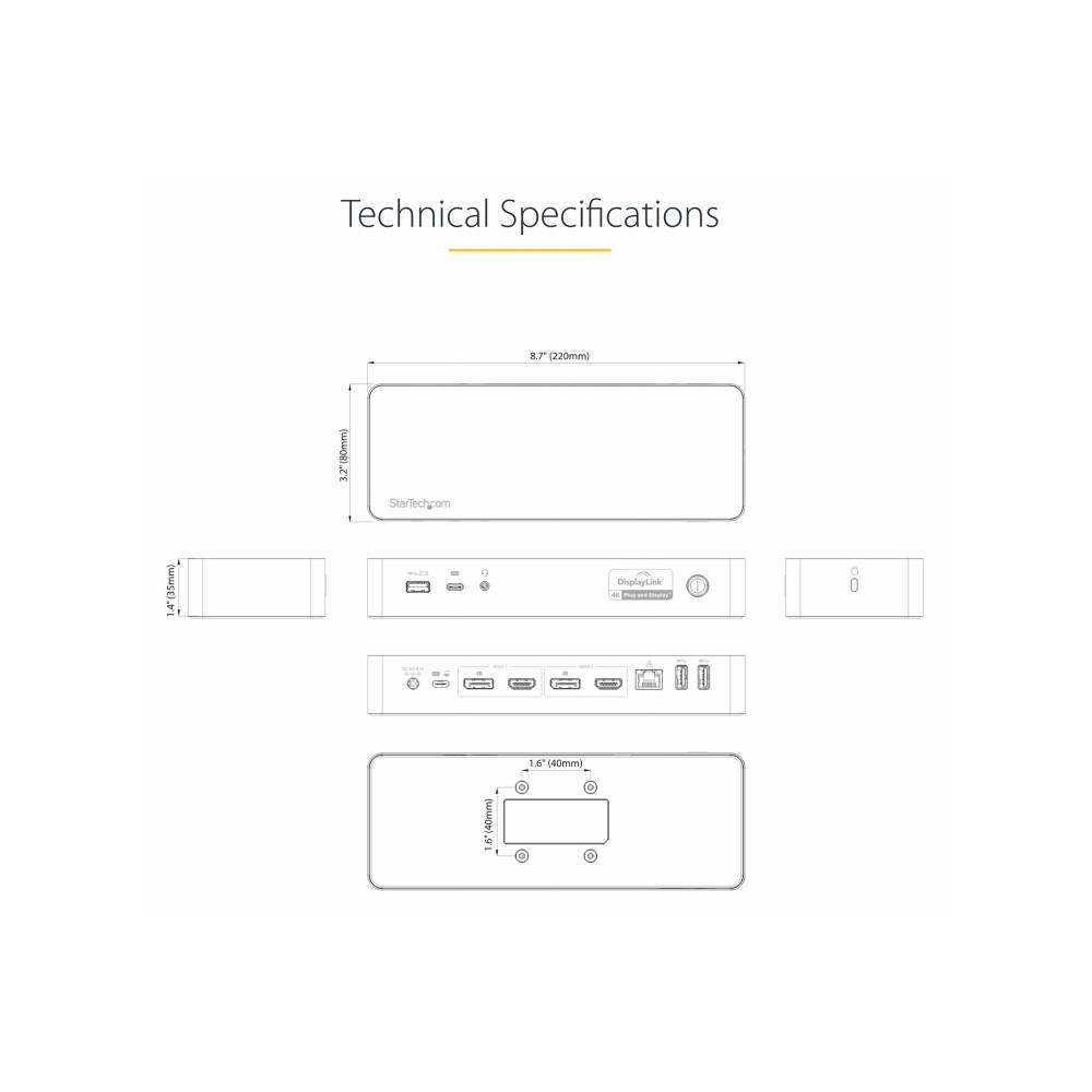 Produktbild för StarTech.com Universell dockningsstation för bärbara datorer med två 4K-bildskärmar - USB-C/USB 3.0 - 100W PD - dockningsstation - USB-C - 2 x HDMI, 2 x DP - 1GbE