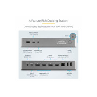 Produktbild för StarTech.com Universell dockningsstation för bärbara datorer med två 4K-bildskärmar - USB-C/USB 3.0 - 100W PD - dockningsstation - USB-C - 2 x HDMI, 2 x DP - 1GbE