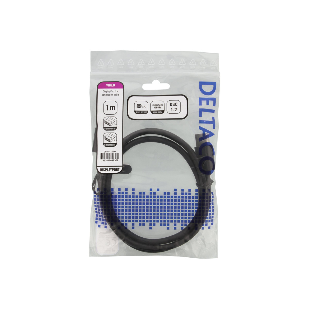 Produktbild för DELTACO DP8K-1010 - DisplayPort-kabel - DisplayPort till DisplayPort - 1 m
