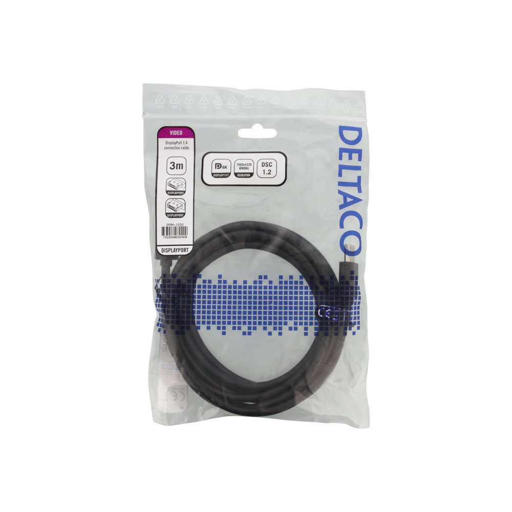 Produktbild för DELTACO DP8K-1030 - DisplayPort-kabel - DisplayPort till DisplayPort - 3 m